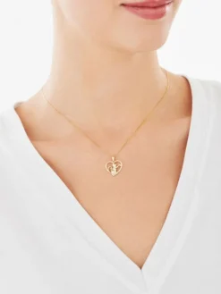 Zawieszka z żółtego złota z brylantem - kot, serce - 0,008 ct - próba 375
