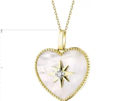 Zawieszka z żółtego złota z brylantem i masą perłową - serce - próba 585