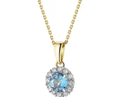 Zawieszka z żółtego złota z brylantami i topazem London Blue - próba 585