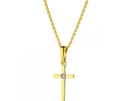 Zawieszka z żółtego złota z brylantem - krzyż - 0,006 ct - próba 585