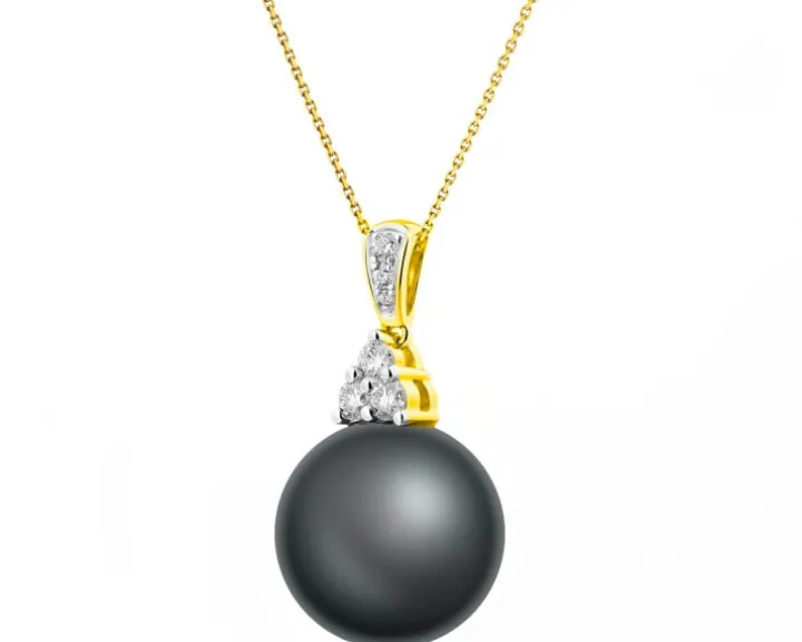 Zawieszka z żółtego złota z brylantami i perłą Tahiti - próba 585