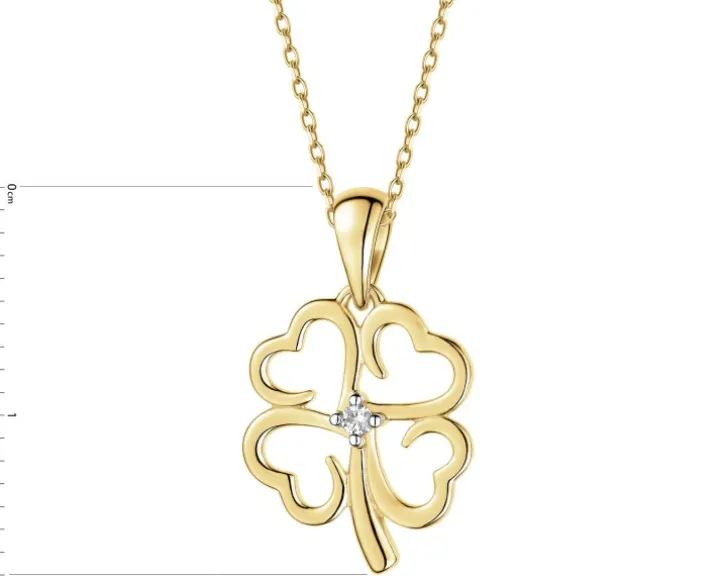 Zawieszka z żółtego złota z brylantem - koniczyna - 0,01 ct - próba 585