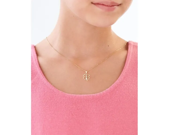 Zawieszka z żółtego złota z brylantem - koniczyna - 0,01 ct - próba 585