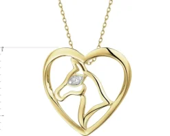 Zawieszka z żółtego złota z brylantem - serce, koń - 0,008 ct - próba 375