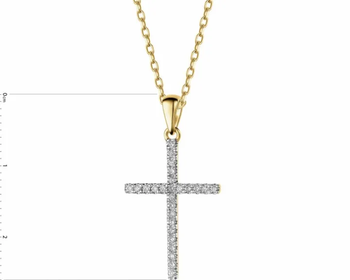 Zawieszka z żółtego złota z brylantami - krzyż - 0,15 ct - próba 585