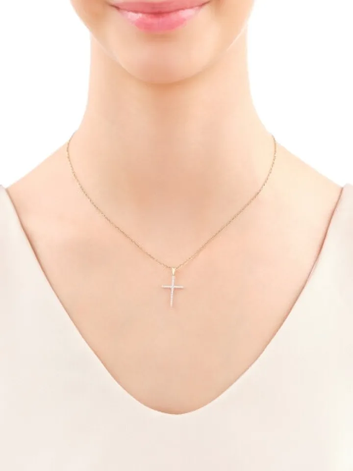 Zawieszka z żółtego złota z brylantami - krzyż - 0,15 ct - próba 585