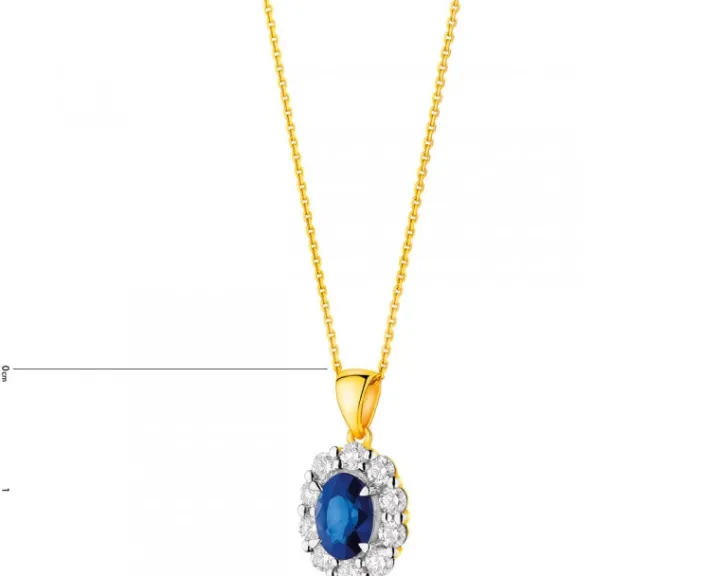 Zawieszka z żółtego złota z brylantami i szafirem - próba 585