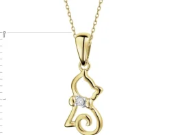 Zawieszka z żółtego złota z brylantem - kot - 0,008 ct - próba 585