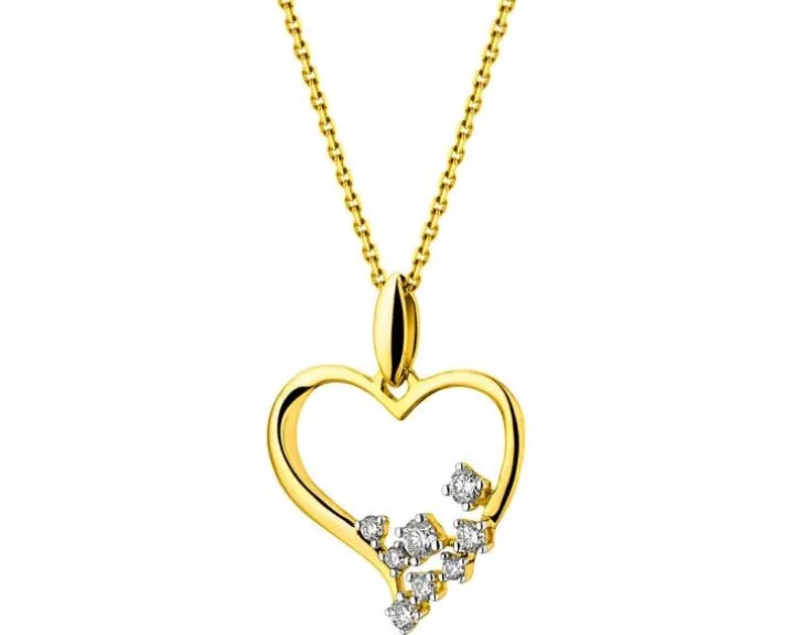 Zawieszka z żółtego złota z brylantami - serce - 0,12 ct - próba 585