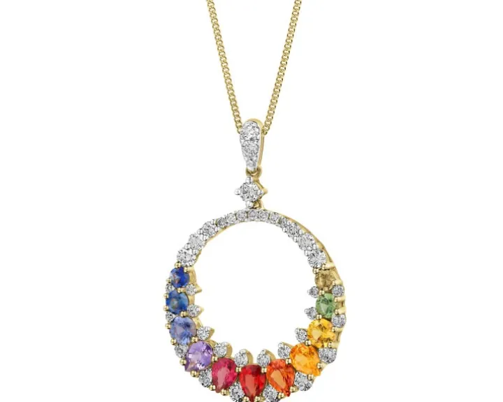 Zawieszka z żółtego złota z brylantami i szafirami kolorowymi - próba 585