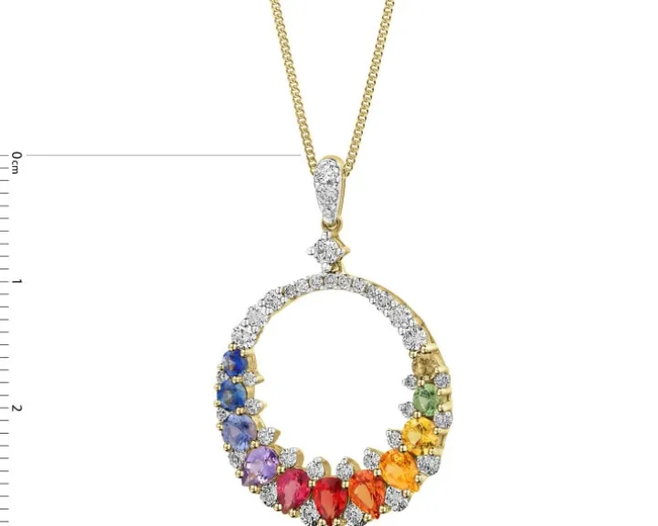 Zawieszka z żółtego złota z brylantami i szafirami kolorowymi - próba 585