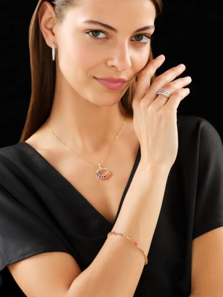 Zawieszka z żółtego złota z brylantami i szafirami kolorowymi - próba 585