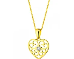 Zawieszka z żółtego złota z brylantem - serce - 0,008 ct - próba 375