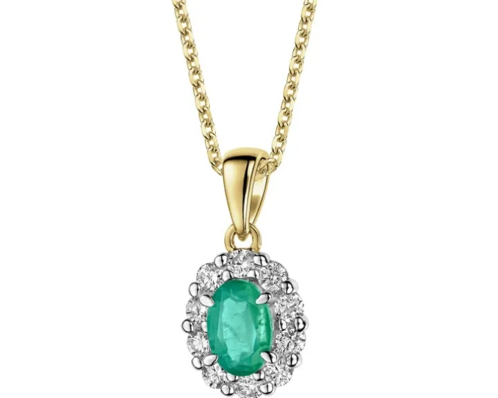 Zawieszka z żółtego złota z brylantami i szmaragdem - próba 585