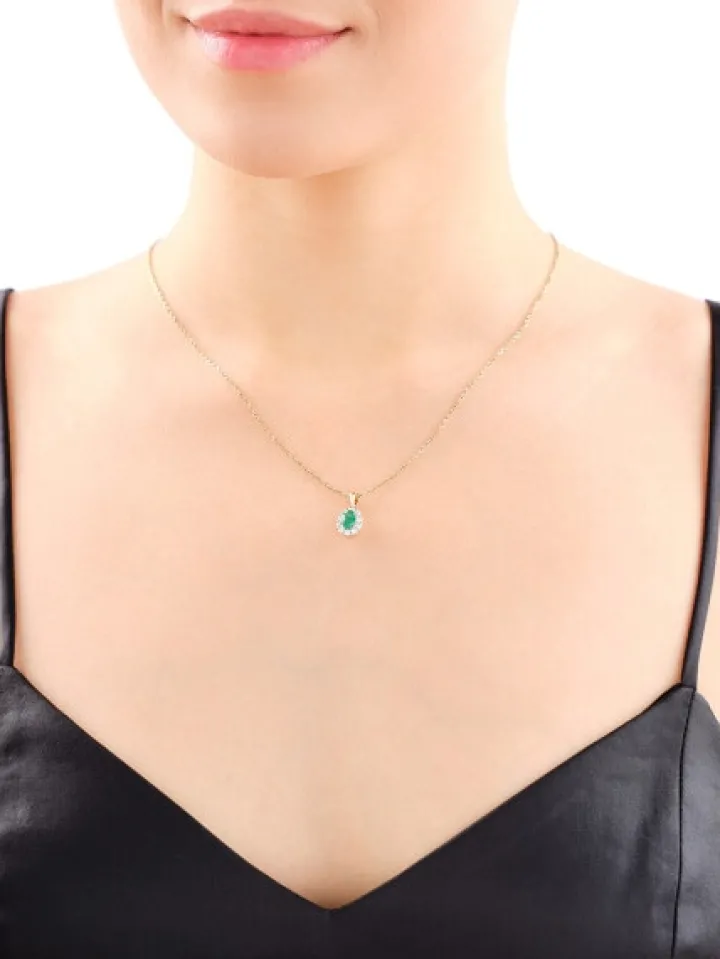 Zawieszka z żółtego złota z brylantami i szmaragdem - próba 585