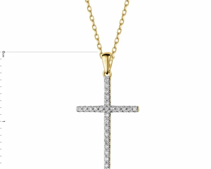 Zawieszka z żółtego złota z brylantami - krzyż - 0,25 ct - próba 585