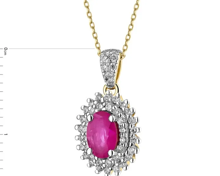 Zawieszka z żółtego złota z brylantami i rubinem - próba 585