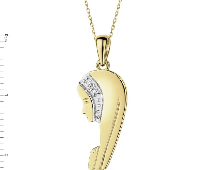 Zawieszka z żółtego złota z brylantami - medalik Matka Boska - 0,01 ct - próba 585