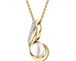 Zawieszka z żółtego złota z brylantem i perłą - próba 585