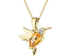Zawieszka z żółtego złota z brylantem i cytrynem - koliber - próba 585
