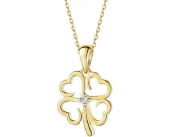 Zawieszka z żółtego złota z brylantem - koniczyna - 0,01 ct - próba 375