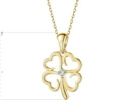 Zawieszka z żółtego złota z brylantem - koniczyna - 0,01 ct - próba 375