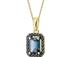 Zawieszka z żółtego złota z czarnymi brylantami i topazem London Blue - próba 585