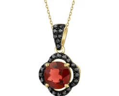 Zawieszka z żółtego złota z czarnymi brylantami i granatem - próba 585