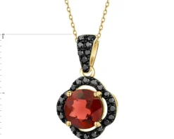 Zawieszka z żółtego złota z czarnymi brylantami i granatem - próba 585