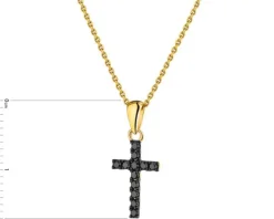 Zawieszka z żółtego złota z czarnymi brylantami - krzyż - 0,10 ct - próba 375