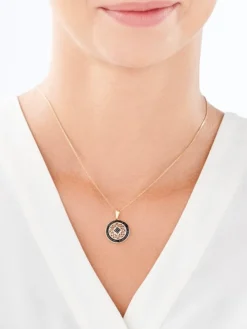 Zawieszka z żółtego złota z czarnymi diamentami - rozeta - 0,15 ct - próba 585