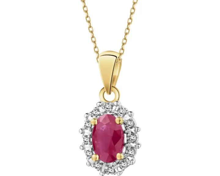 Zawieszka z żółtego złota z diamentami i rubinem - próba 585