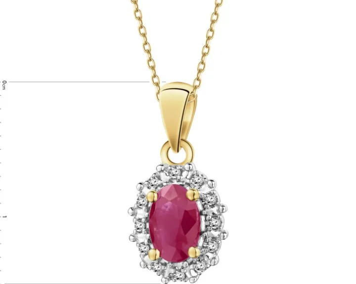 Zawieszka z żółtego złota z diamentami i rubinem - próba 585