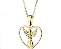 Zawieszka z żółtego złota z diamentami - serce, aniołek - 0,006 ct - próba 375