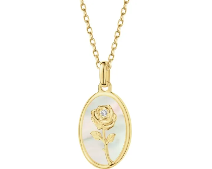 Zawieszka z żółtego złota z diamentem i masą perłową - róża - próba 585