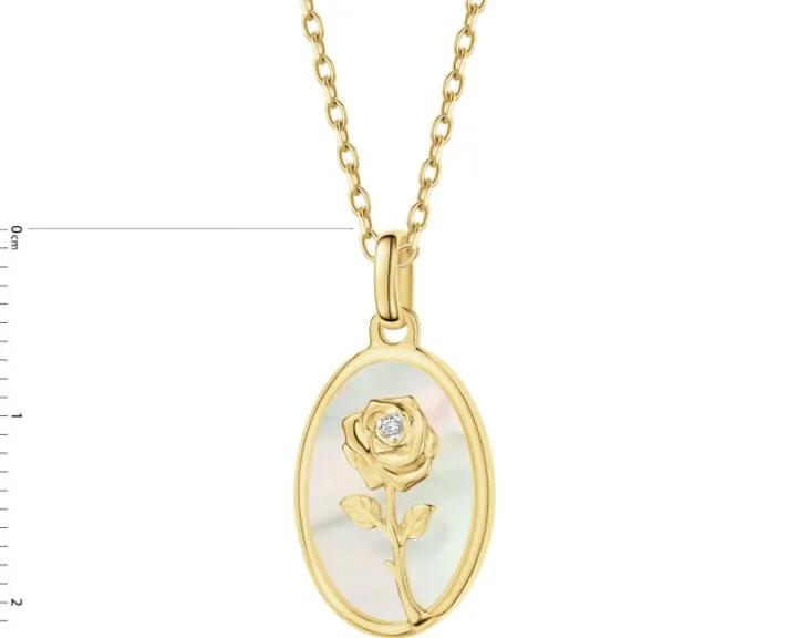 Zawieszka z żółtego złota z diamentem i masą perłową - róża - próba 585