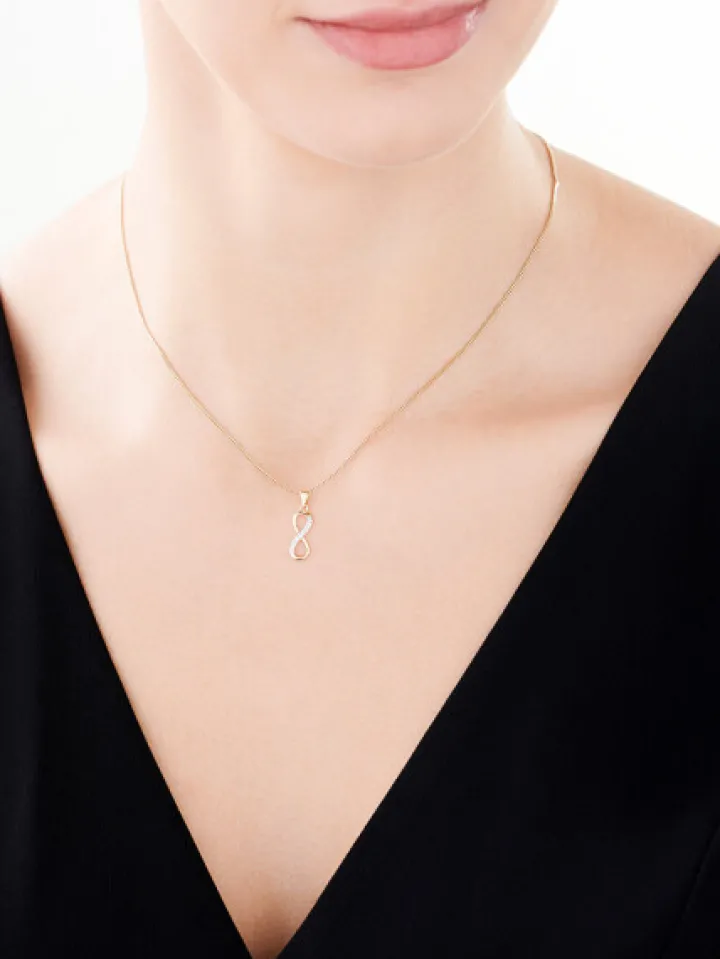 Zawieszka z żółtego złota z diamentami - nieskończoność - 0,01 ct - próba 375