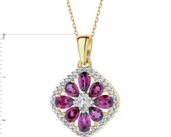 Zawieszka z żółtego złota z diamentami i rodolitami - próba 585