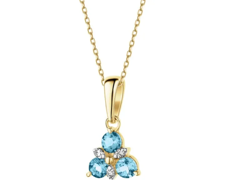 Zawieszka z żółtego złota z diamentami i topazami London Blue - próba 375