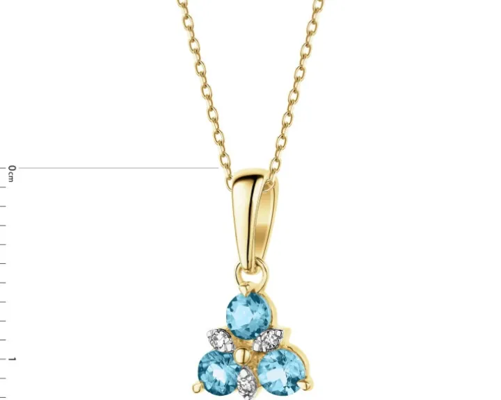 Zawieszka z żółtego złota z diamentami i topazami London Blue - próba 375