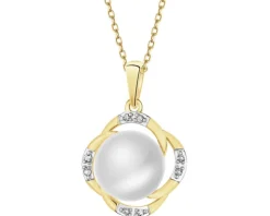 Zawieszka z żółtego złota z diamentami i perłą - próba 585