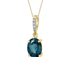 Zawieszka z żółtego złota z diamentami i topazem London Blue - próba 585