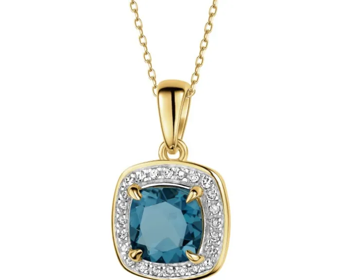 Zawieszka z żółtego złota z diamentami i topazem London Blue - próba 585