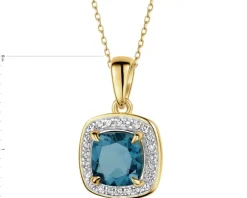 Zawieszka z żółtego złota z diamentami i topazem London Blue - próba 585