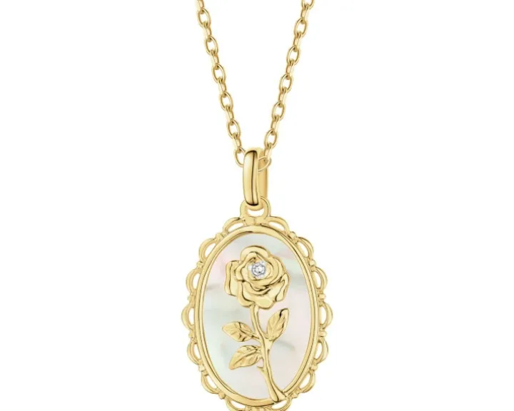 Zawieszka z żółtego złota z diamentem i masą perłową - róża - próba 585