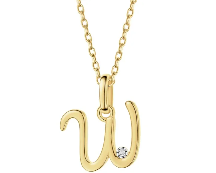 Zawieszka z żółtego złota z diamentem - litera W - 0,003 ct - próba 375