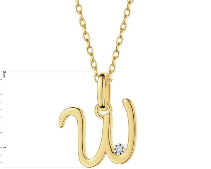 Zawieszka z żółtego złota z diamentem - litera W - 0,003 ct - próba 375