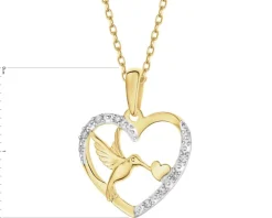 Zawieszka z żółtego złota z diamentami - koliber, serca - 0,03 ct - próba 585