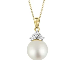 Zawieszka z żółtego złota z diamentami i perłą - próba 585