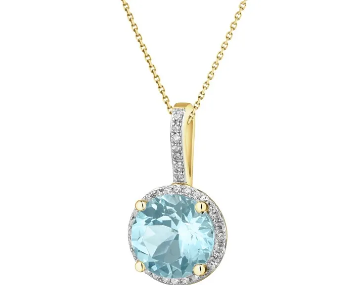 Zawieszka z żółtego złota z diamentami i topazem Sky Blue - próba 585